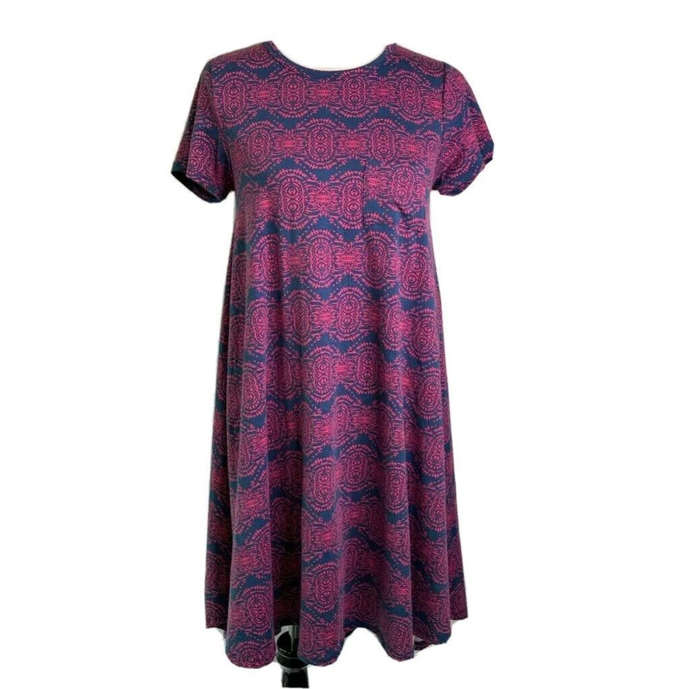 LuLaRoe Swing Dress Blue Pink Print Short XS